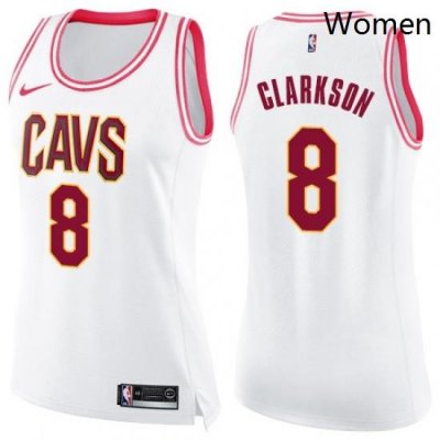 Womens Nike Cleveland Cavaliers 8 Jordan Clarkson Swingman WhitePink Fashion NBA Jersey