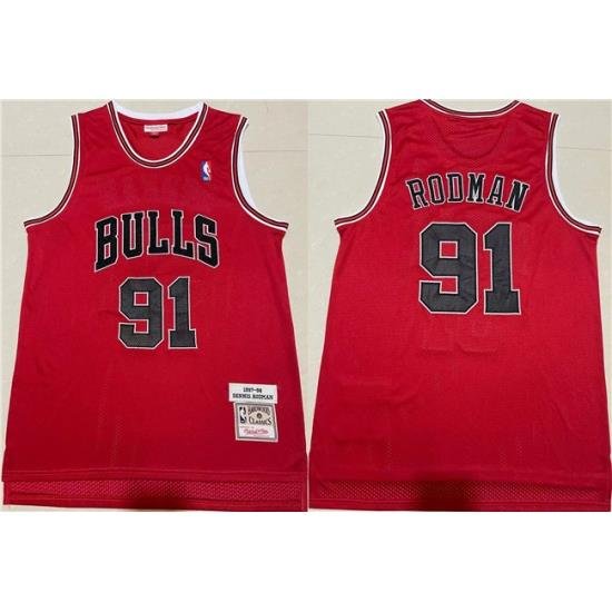 Men Chicago Bulls 91 Dennis Rodman 1997 98 Red Throwback Stitched Jersey