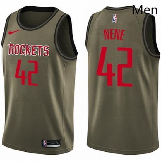 Mens Nike Houston Rockets 42 Nene Swingman Green Salute to Service NBA Jersey