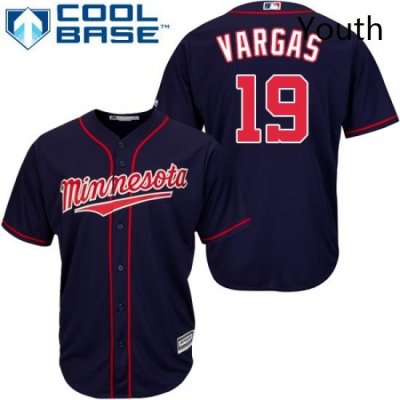 Youth Majestic Minnesota Twins 19 Kennys Vargas Authentic Navy Blue Alternate Road Cool Base MLB Jersey