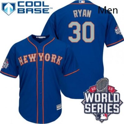 Mens Majestic NeW York Mets 30 Nolan Ryan Replica Royal Blue Alternate Road Cool Base 2015 World Series MLB Jersey