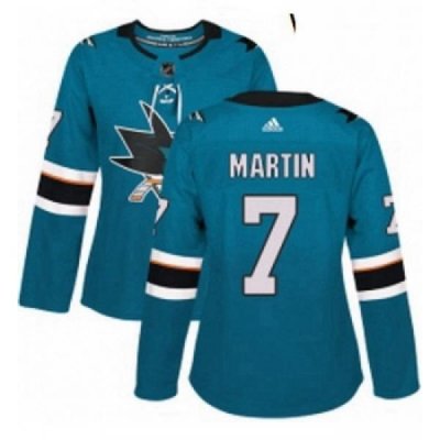 Womens Adidas San Jose Sharks 7 Paul Martin Premier Teal Green Home NHL Jersey