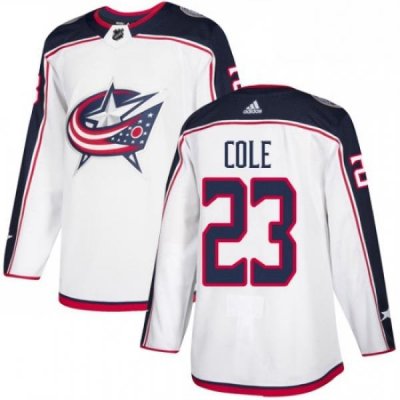 Mens Adidas Columbus Blue Jackets 23 Ian Cole Authentic White Away NHL Jersey