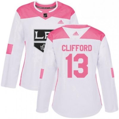 Womens Adidas Los Angeles Kings 13 Kyle Clifford Authentic WhitePink Fashion NHL Jersey