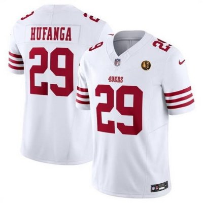 Men San Francisco 49ers 29 Talanoa Hufanga White 2023 F U S E  With John Madden Patch Vapor Limited Stitched Football Jersey