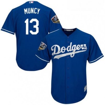 Youth Majestic Los Angeles Dodgers 13 Max Muncy Authentic Royal Blue Alternate Cool Base 2018 World Series MLB Jersey