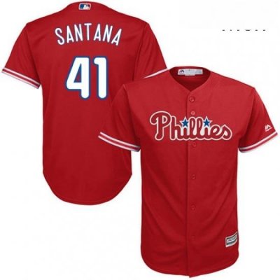 Mens Majestic Philadelphia Phillies 41 Carlos Santana Replica Red Alternate Cool Base MLB Jersey