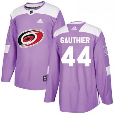 Youth Adidas Carolina Hurricanes 44 Julien Gauthier Authentic Purple Fights Cancer Practice NHL Jersey