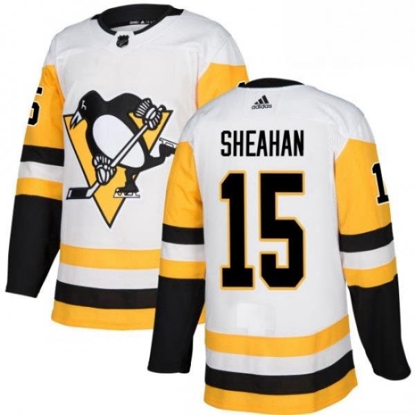 Mens Adidas Pittsburgh Penguins 15 Riley Sheahan Authentic White Away NHL Jersey