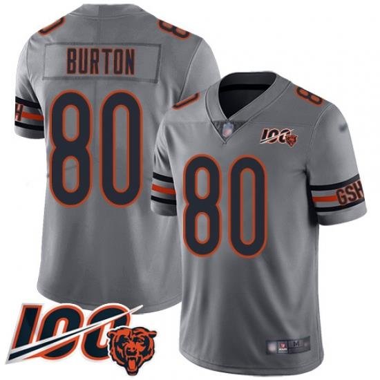 Men Chicago Bears 80 Trey Burton Limited Silver Inverted Legend 100th Season Football Jersey