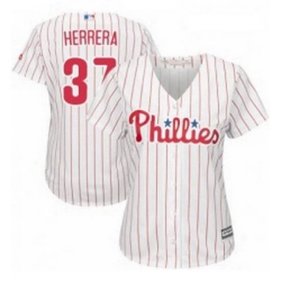 Womens Majestic Philadelphia Phillies 37 Odubel Herrera Replica WhiteRed Strip Home Cool Base MLB Jersey