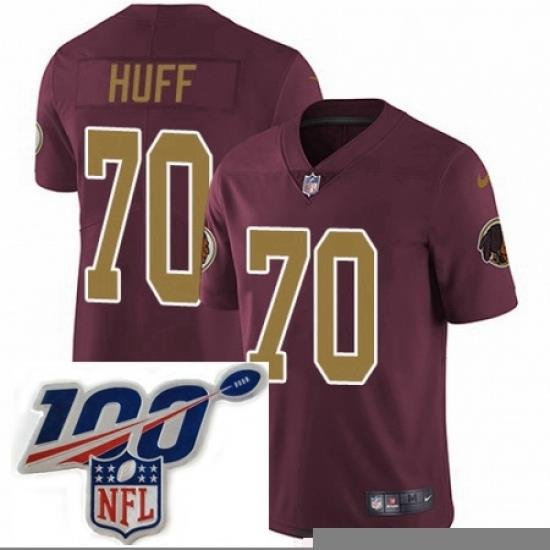 Mens Nike Washington Redskins 70 Sam Huff Burgundy RedGold Number Alternate 80TH Anniversary Vapor Untouchable Limited Stitched 100th anniversary Neck Patc