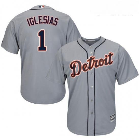 Mens Majestic Detroit Tigers 1 Jose Iglesias Replica Grey Road Cool Base MLB Jersey