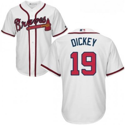 Youth Majestic Atlanta Braves 19 RA Dickey Replica White Home Cool Base MLB Jersey