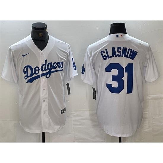 Men Los Angeles Dodgers 31 Tyler GlasnoW White Cool Base Stitched Baseball Jersey