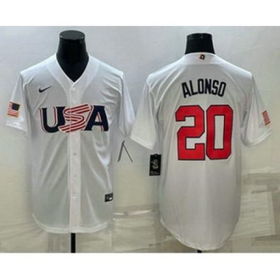 Men's USA Baseball #20 Pete Alonso 2023 White World Baseball Classic Stitched Jerseys