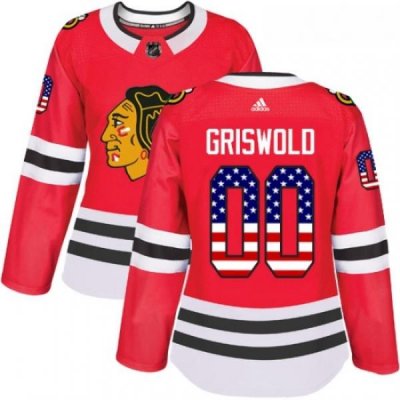 Womens Adidas Chicago Blackhawks 00 Clark Griswold Authentic Red USA Flag Fashion NHL Jersey