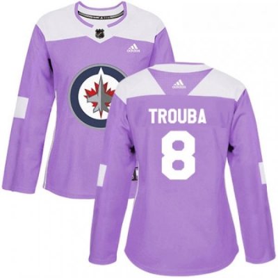 Womens Adidas Winnipeg Jets 8 Jacob Trouba Authentic Purple Fights Cancer Practice NHL Jersey