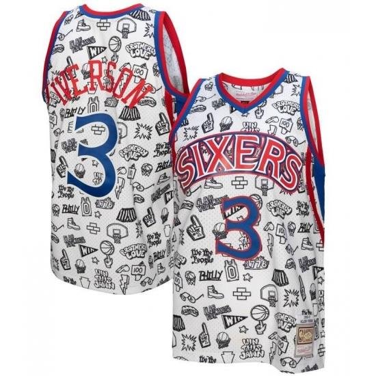 Men Philadelphia 76ers 3 Allen Iverson White 1997 98 Hardwood Classics Jersey