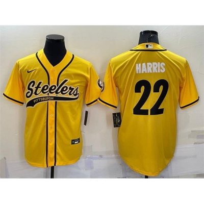 Men Pittsburgh Steelers 22 Najee Harris Yellow With Patch Cool Base Stitched Baseball Jersey