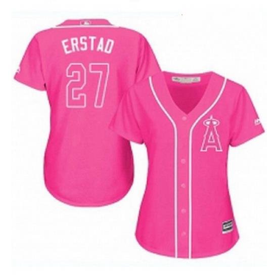 Womens Majestic Los Angeles Angels of Anaheim 27 Darin Erstad Authentic Pink Fashion MLB Jersey