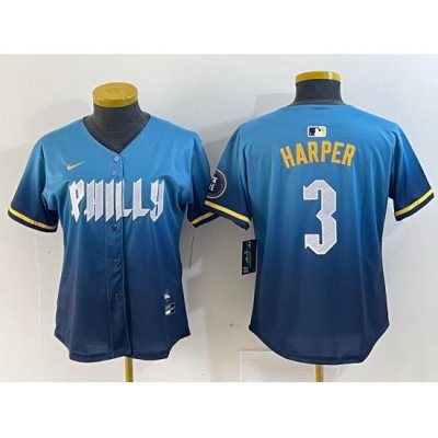 Women Philadelphia Phillies 3 Bryce Harper Blue 2024 City Connect Limited Stitched Jersey 1