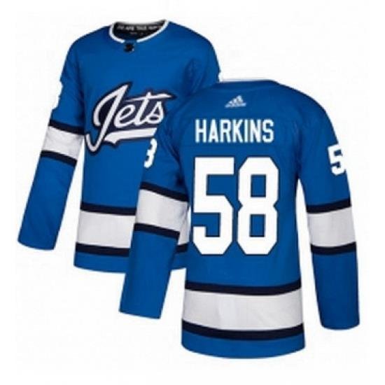 Mens Adidas Winnipeg Jets 58 Jansen Harkins Authentic Blue Alternate NHL Jersey