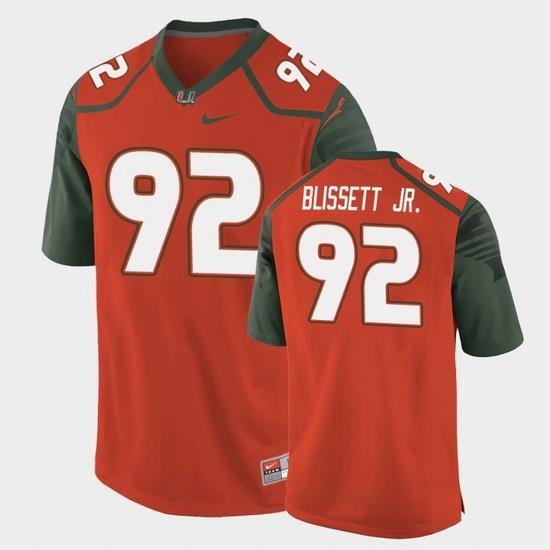 Men Miami Hurricanes Jason Blissett Jr. Replica Orange College Football Jersey