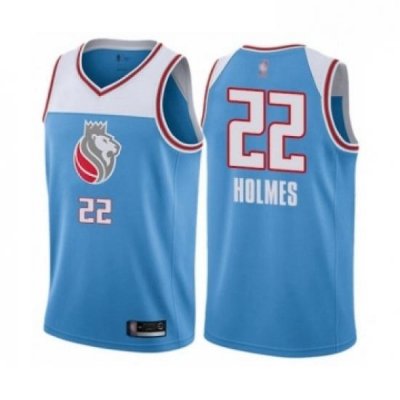 Mens Sacramento Kings 22 Richaun Holmes Authentic Blue Basketball Jersey City Edition