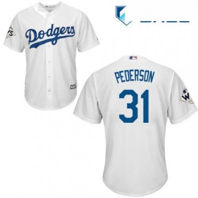 Youth Majestic Los Angeles Dodgers 31 Joc Pederson Replica White Home 2017 World Series Bound Cool Base MLB Jersey