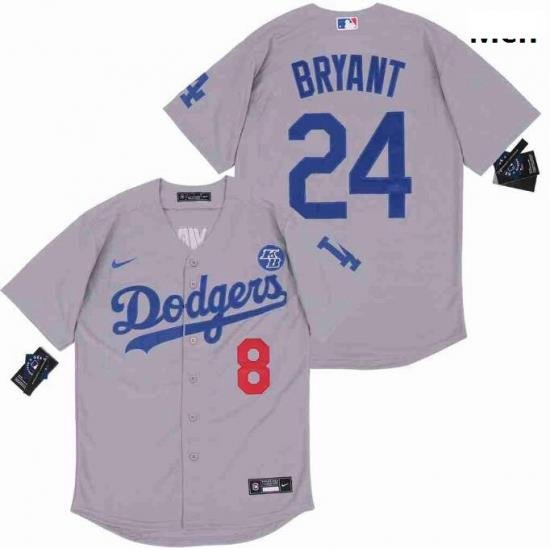 Men Dodgers Front 8 Back 24 Kobe Bryant Grey Cool Base Stitched MLB Jersey