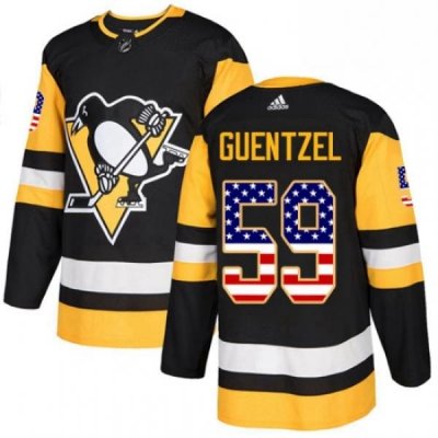 Mens Adidas Pittsburgh Penguins 59 Jake Guentzel Authentic Black USA Flag Fashion NHL Jersey