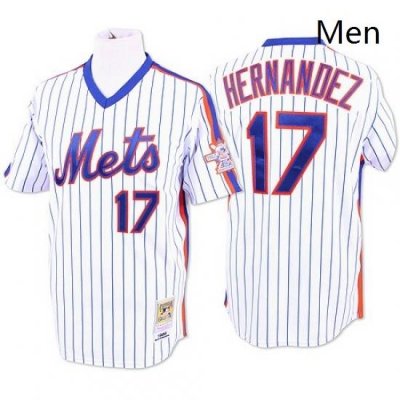 Mens Mitchell and Ness NeW York Mets 17 Keith Hernandez Authentic WhiteBlue Strip ThroWback MLB Jersey