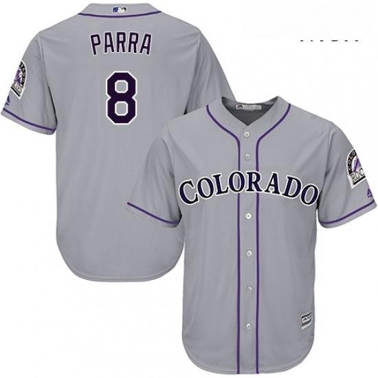 Mens Majestic Colorado Rockies 8 Gerardo Parra Replica Grey Road Cool Base MLB Jersey