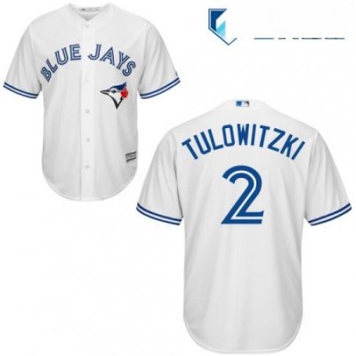 Mens Majestic Toronto Blue Jays 2 Troy Tulowitzki Replica White Home MLB Jersey