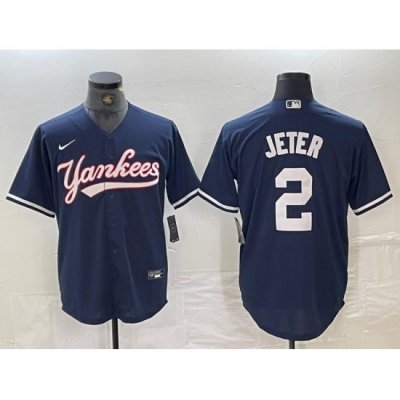 Men NeW York Yankees 2 Derek Jeter Navy Cool Base Stitched Baseball Jersey