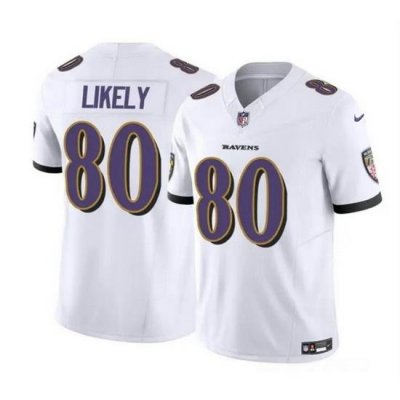 Men Baltimore Ravens 80 Isaiah Likely White 2023 F U S E  Vapor Limited Football Jersey