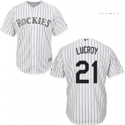 Mens Majestic Colorado Rockies 21 Jonathan Lucroy Replica White Home Cool Base MLB Jersey