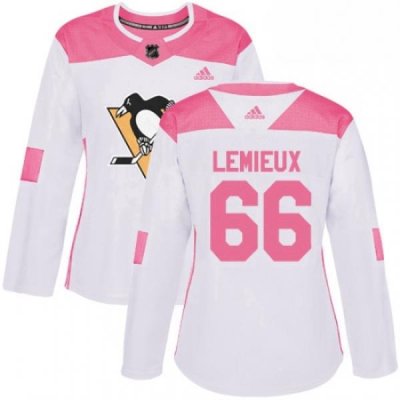 Womens Adidas Pittsburgh Penguins 66 Mario Lemieux Authentic WhitePink Fashion NHL Jersey