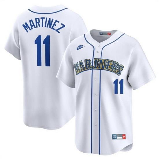 Men Seattle Mariners 11 Edgar Martinez White Throwback Cooperstown Limited Stitched Jersey