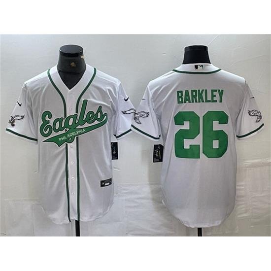 Men Philadelphia Eagles 26 Saquon Barkley White Cool Base Baseball Stitched Jerseys