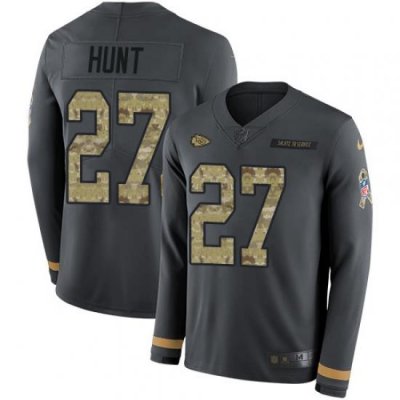 Nike Chiefs 27 Kareem Hunt Anthracite Salute to Service Men s Stitched NFL Limited Therma Long Sleeve Jersey