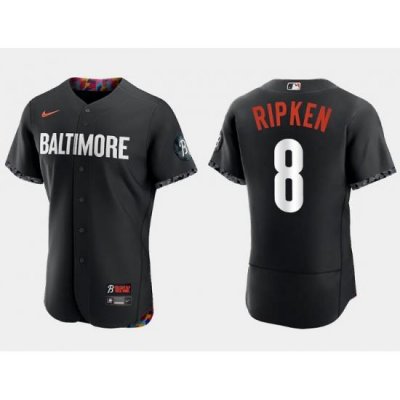 Men Baltimore Orioles 8 Cal Ripken Jr  Black 2023 City Connect Flex Base Stitched Baseball Jersey