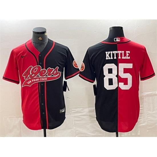 Men San Francisco 49ers 85 George Kittle Red Black Split With Patch Cool Base Stitched Baseball Jersey