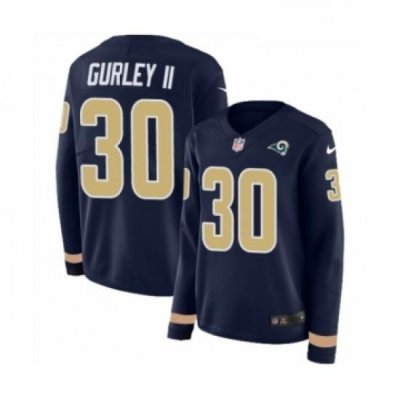 Womens Nike Los Angeles Rams 30 Todd Gurley Limited Navy Blue Therma Long Sleeve NFL Jersey