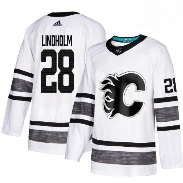 Mens Adidas Calgary Flames 28 Elias Lindholm White 2019 All Star Game Parley Authentic Stitched NHL Jersey