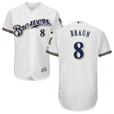 Mens Majestic MilWaukee BreWers 8 Ryan Braun White Alternate Flex Base Authentic Collection MLB Jersey