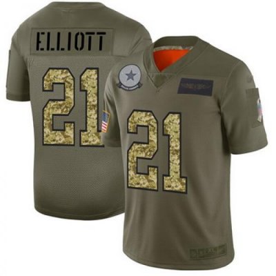 Cowboys 21 Ezekiel Elliott Olive Camo Men Stitched Football Limited 2019 Salute To Service Jersey