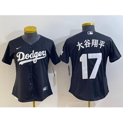 Women Los Angeles Dodgers 17  Shohei Ohtani Black Stitched Jersey