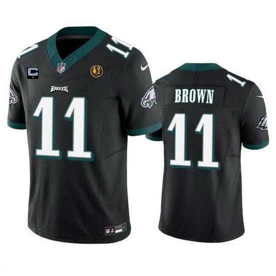 Men Philadelphia Eagles 11 A  J  Brown Black 2023 F U S E  With 1 Star C Patch And John Madden Patch Vapor Limited Stitched Football Jersey